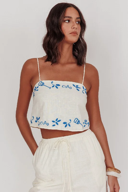 Sorrento Summer Embroidered Crop Top Beige