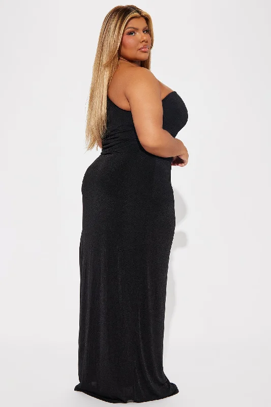 Steph High Slit Slinky Maxi Dress - Black