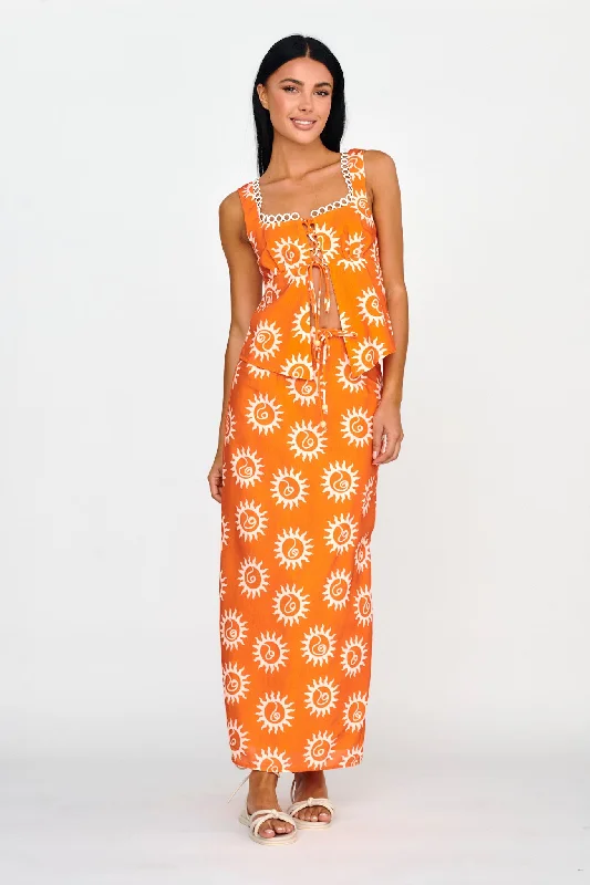 Sun Days Laced Bust Top Sun Orange