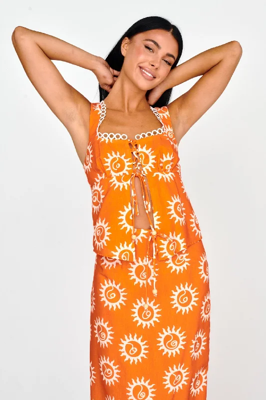 Sun Days Laced Bust Top Sun Orange