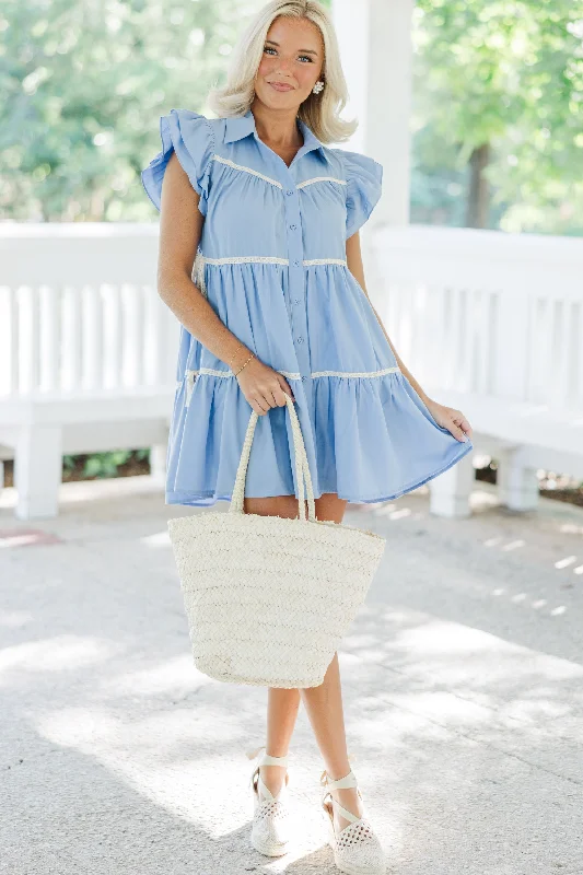 Take What's Yours Chambray Blue Babydoll Dress