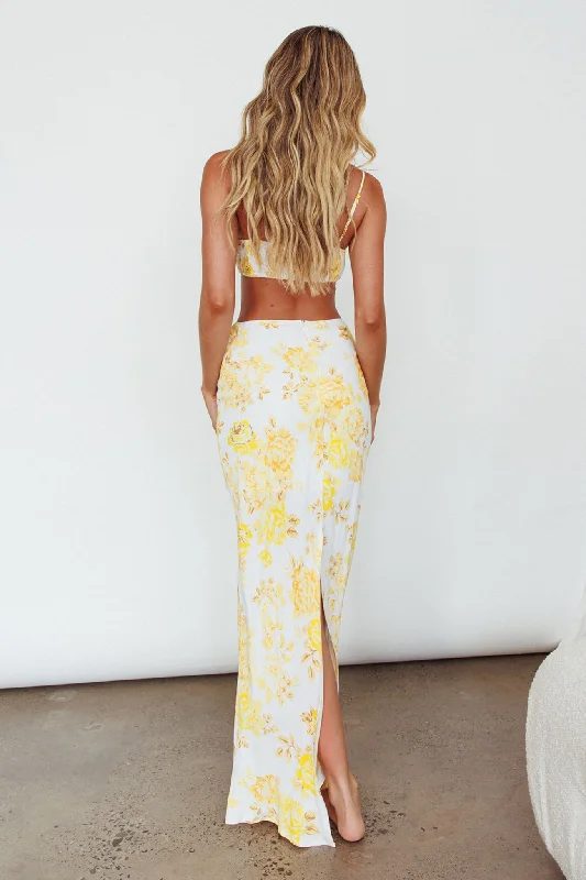 The Moment Satin Maxi Skirt Floral Yellow