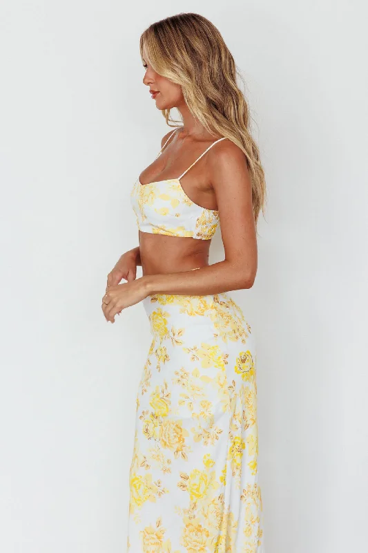 The Moment Satin Maxi Skirt Floral Yellow