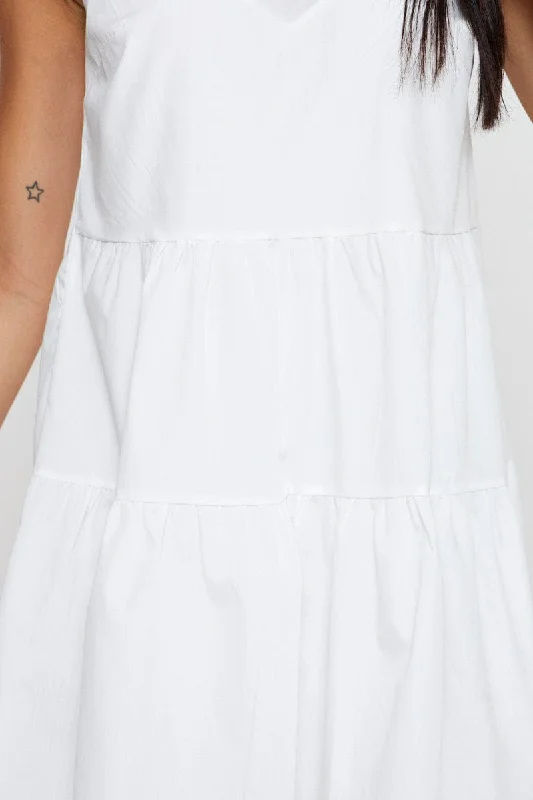 White A Line Dress Mini V Neck