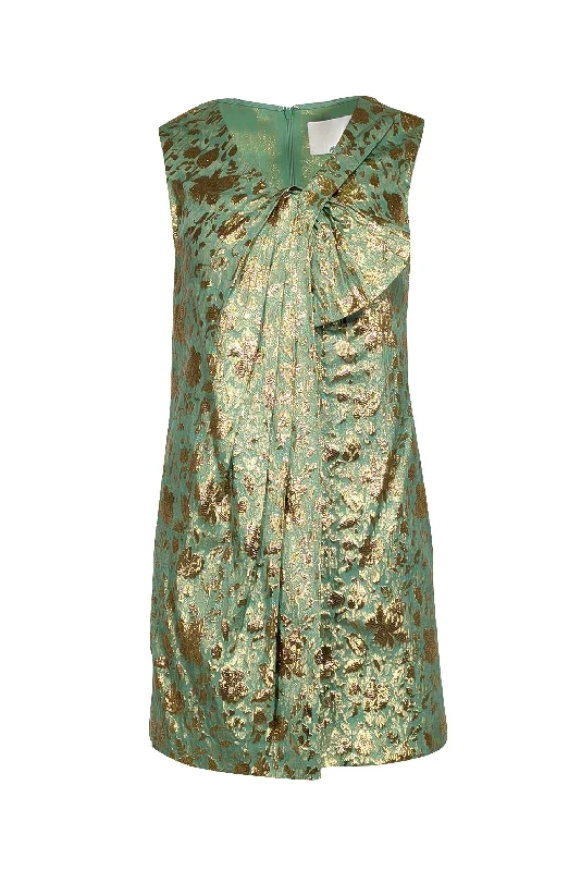 3.1 Phillip Lim - Mint Green and Metallic Gold Floral Brocade Shift Dress Sz 2