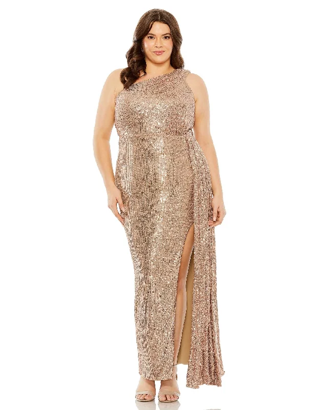 One Shoulder Slit Fully Sequined Gown | Sample | Sz. 12W