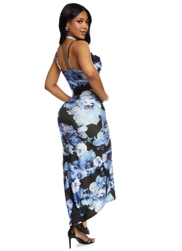 Iris Floral Print High Slit Maxi Dress