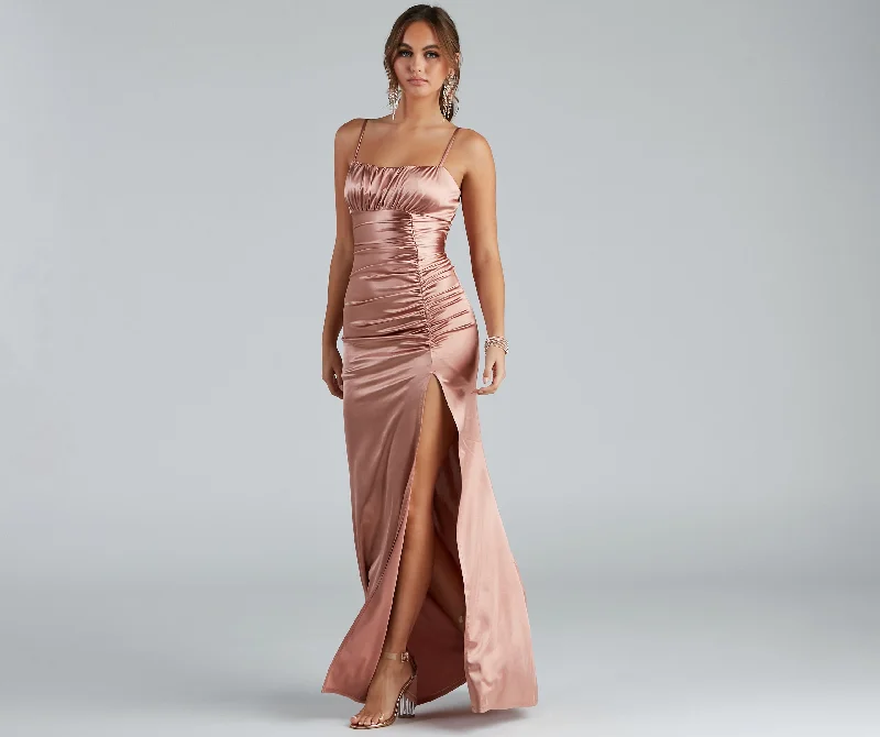 Brooklyn Satin Ruched Formal Dress