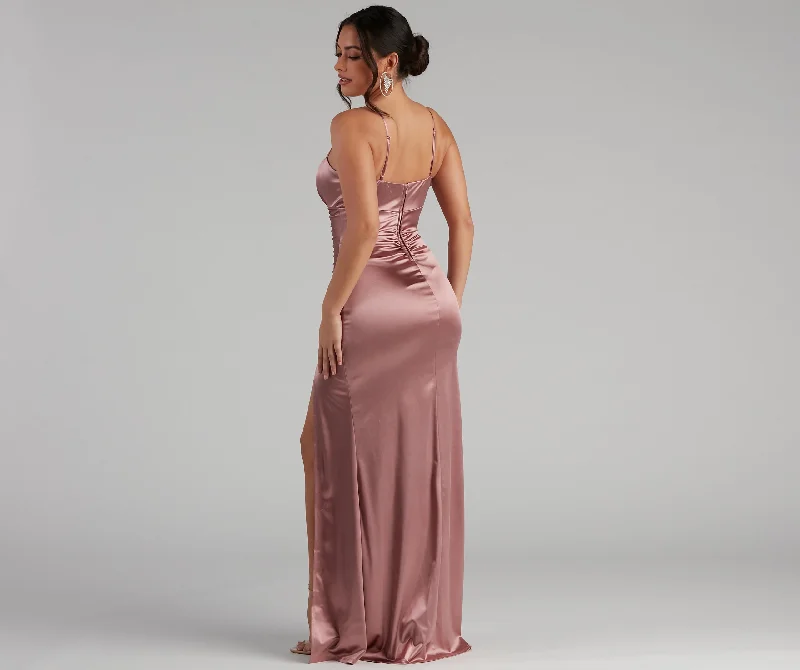 Brooklyn Satin Ruched Formal Dress