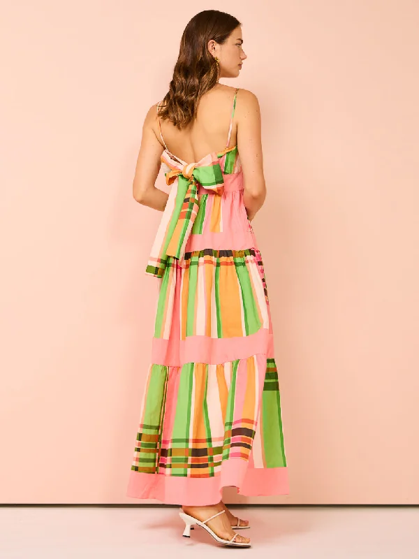 By Nicola Monet Tiered Maxi Dress in Holiday Plaid/Rose