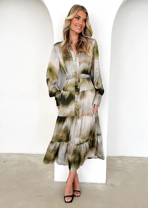 Cecile Maxi Dress - Olive Splash