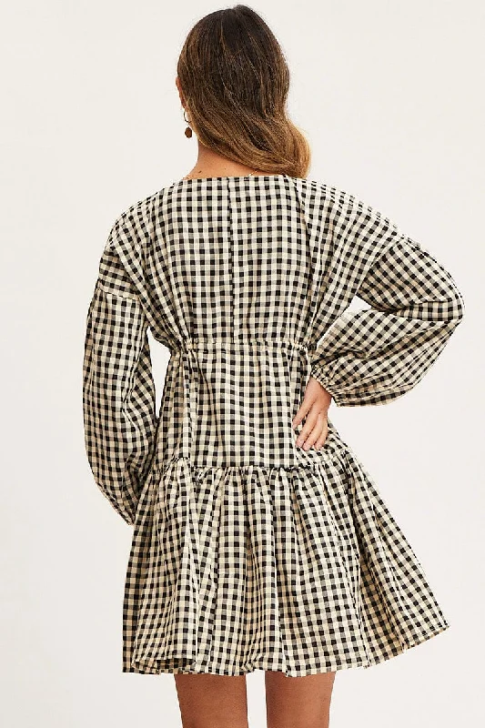 Check Dress Long Sleeve Midi