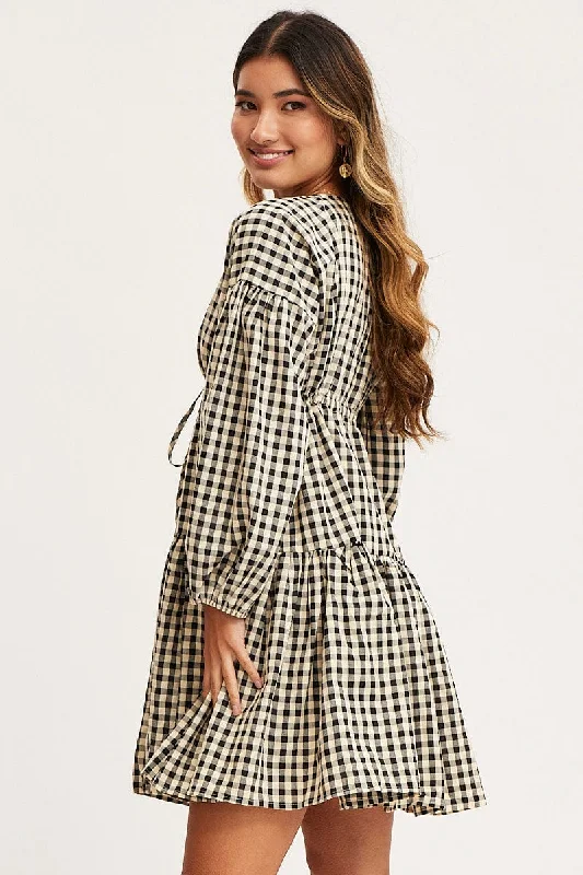 Check Dress Long Sleeve Midi