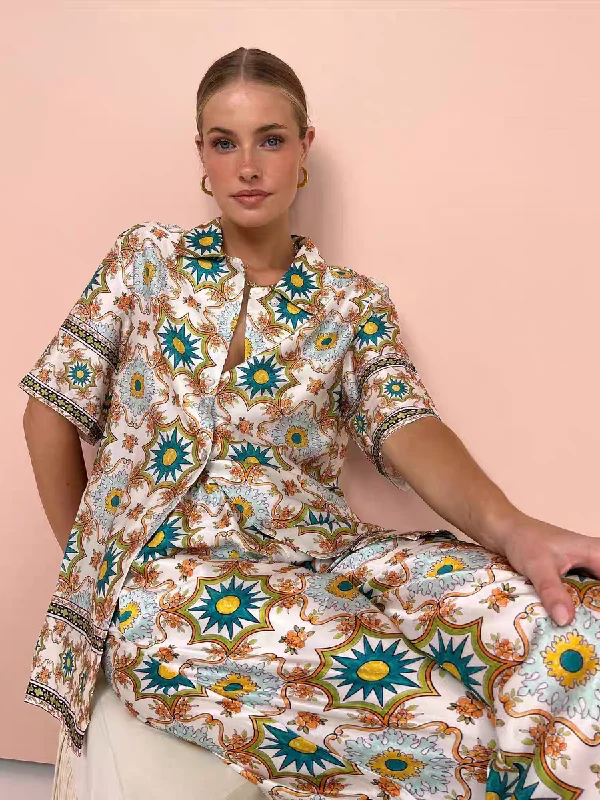 Floral Print Satin/ Linen Shirt & Pants Co-ord Set