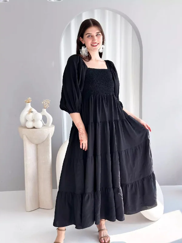 Forever Love Smocked Dress - Black