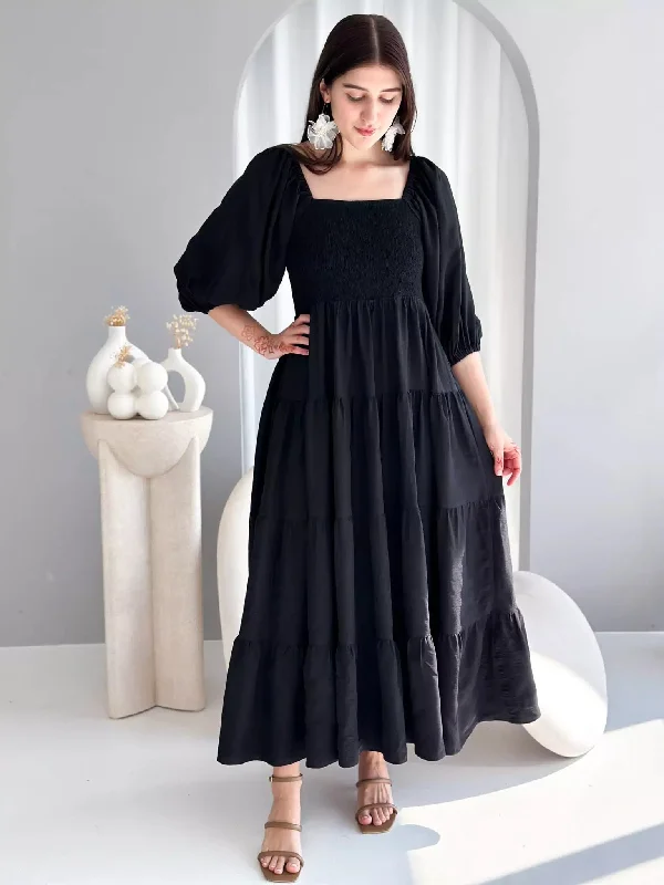 Forever Love Smocked Dress - Black