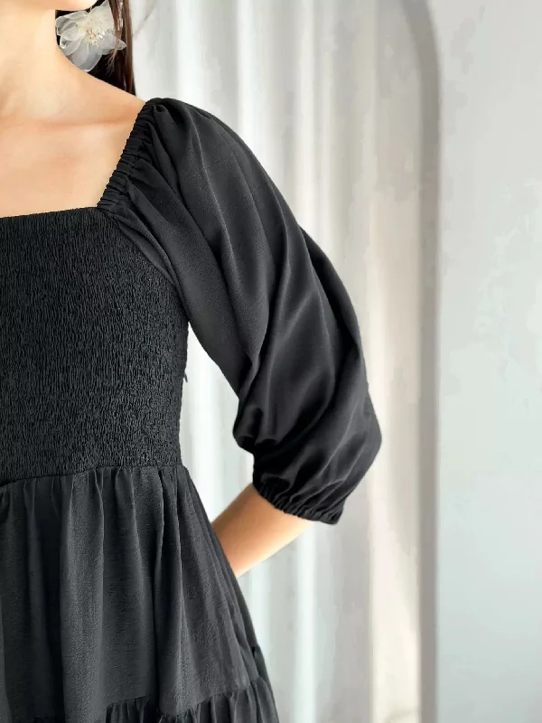 Forever Love Smocked Dress - Black