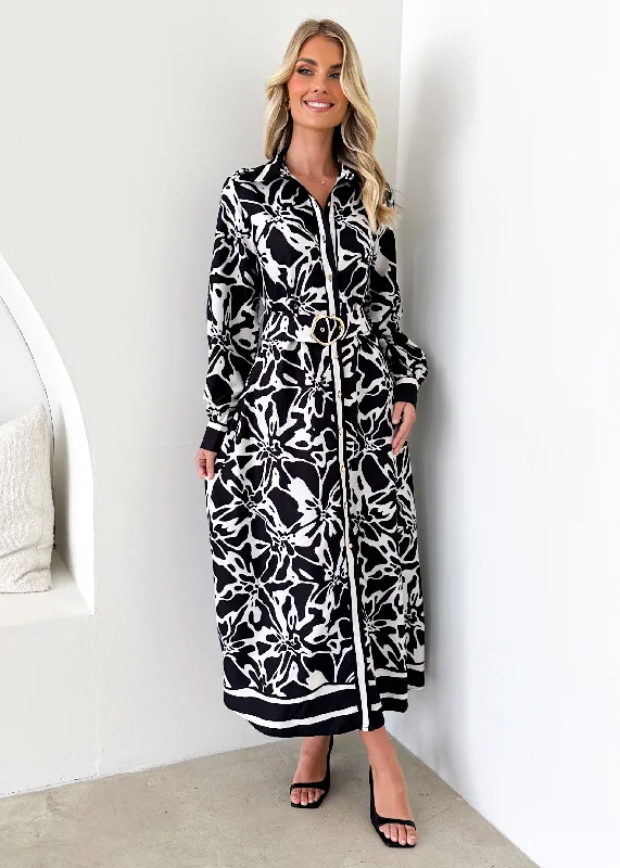 Gotter Maxi Dress - Black Abstract