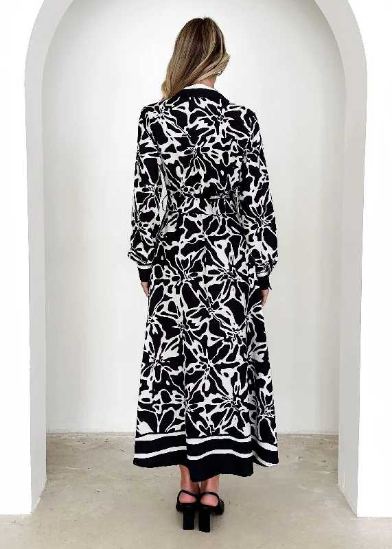 Gotter Maxi Dress - Black Abstract