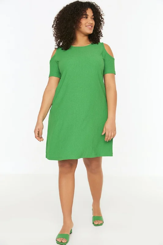 Green A-Line Cut Out Knit Dress