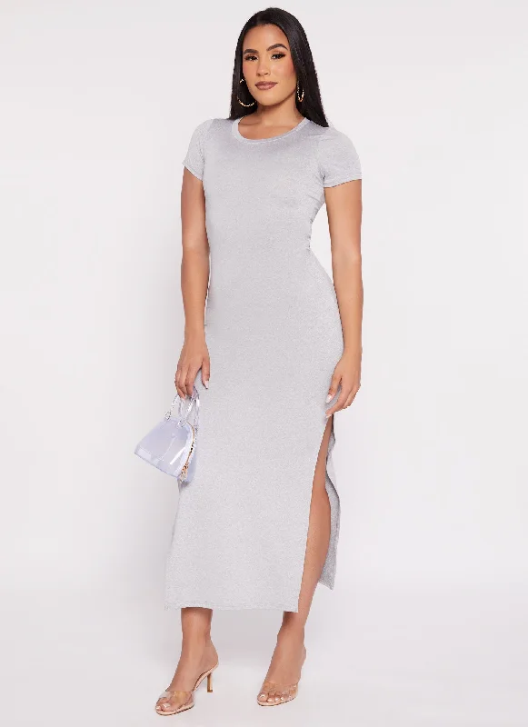 Crew Neck Side Slit Maxi Dress