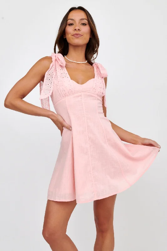 Kellie Bow Shoulder Mini Dress Pink