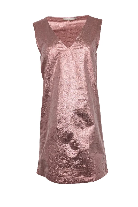 L'autre Chose - Salmon Pink Metallic Sleeveless Dress Sz 8