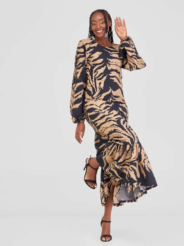 Liliadly Tiger Maxi Dress - Brown / Black