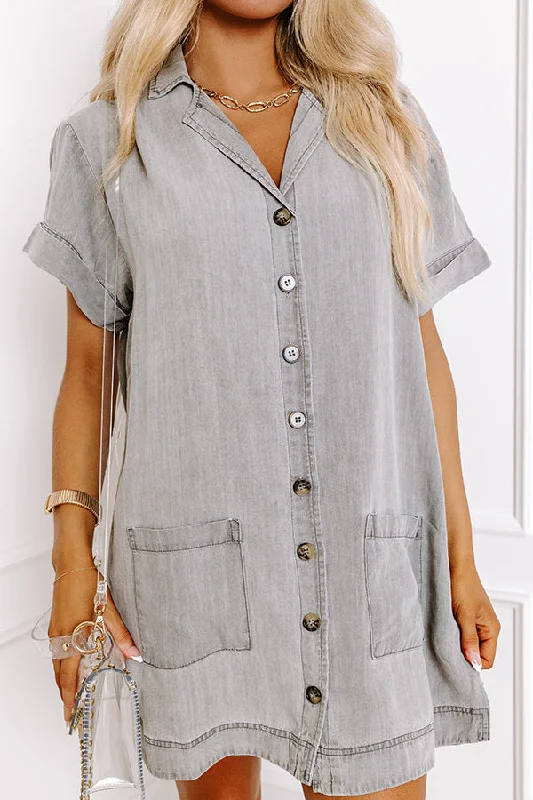 Living For Lake Life Chambray Mini Dress in Grey