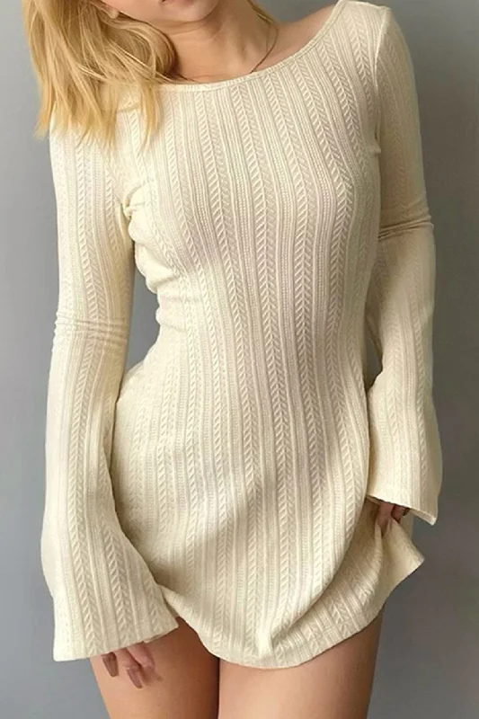 Long Flares Sleeve Backless Cable Knit Dress