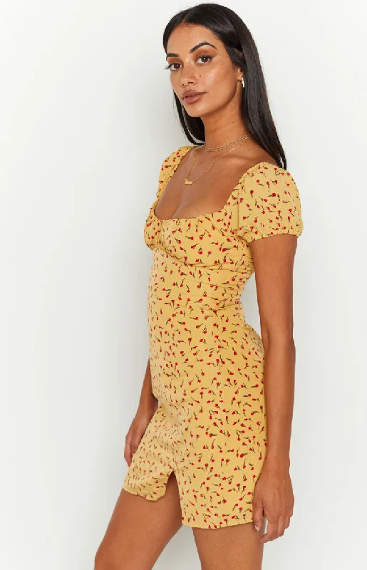 Love & Lust Yellow Floral Cap Sleeve Mini Dress