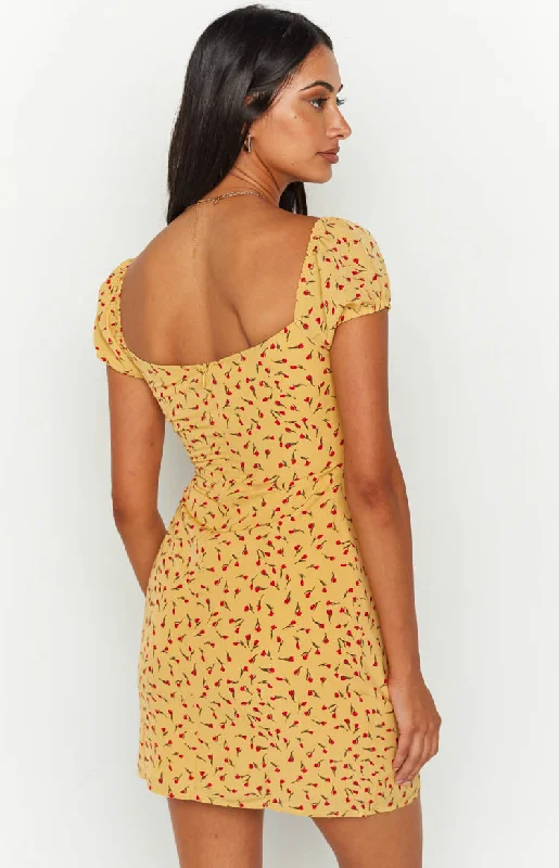 Love & Lust Yellow Floral Cap Sleeve Mini Dress