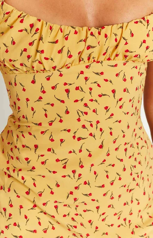 Love & Lust Yellow Floral Cap Sleeve Mini Dress