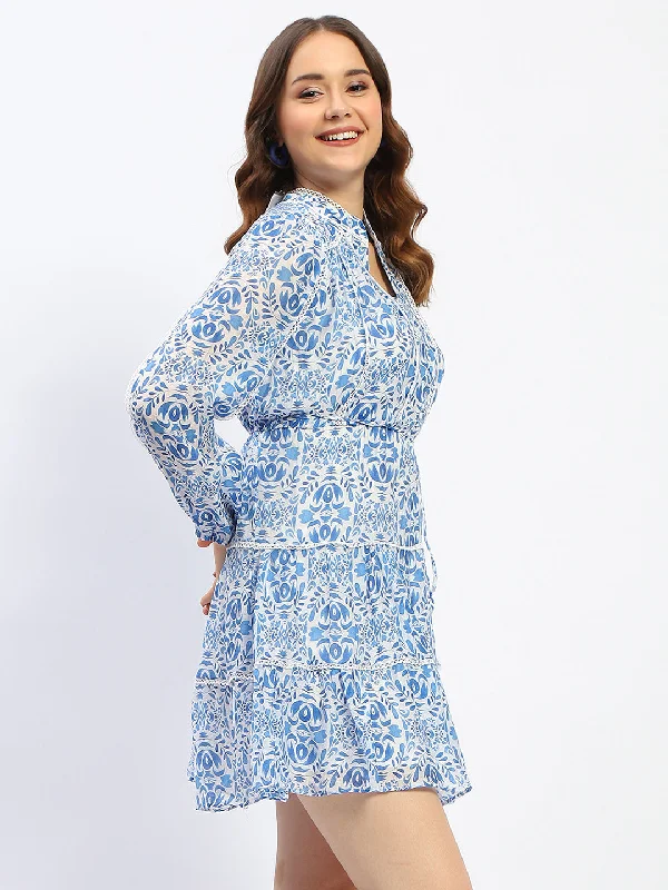 Madame Tiered Lace Detailed Blue Mini Dress