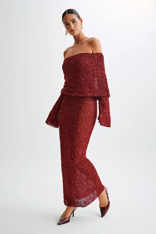 Marisol Off Shoulder Boucle Maxi Dress - Plum