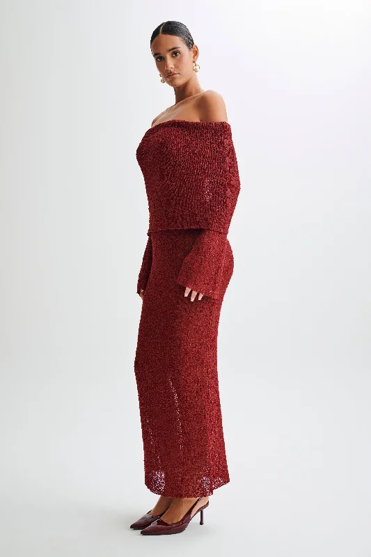 Marisol Off Shoulder Boucle Maxi Dress - Plum