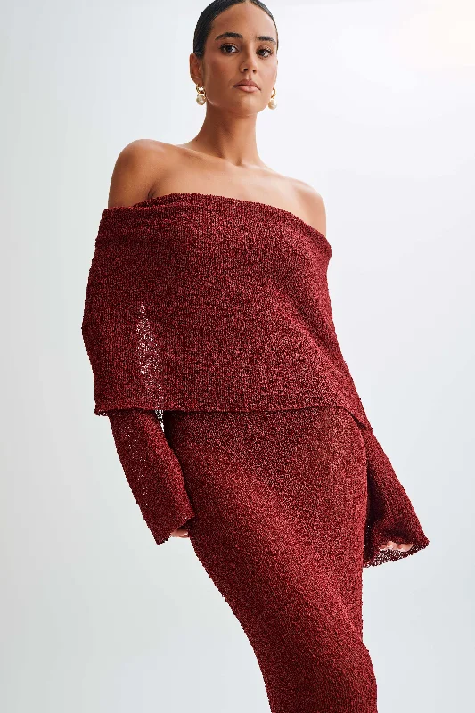 Marisol Off Shoulder Boucle Maxi Dress - Plum