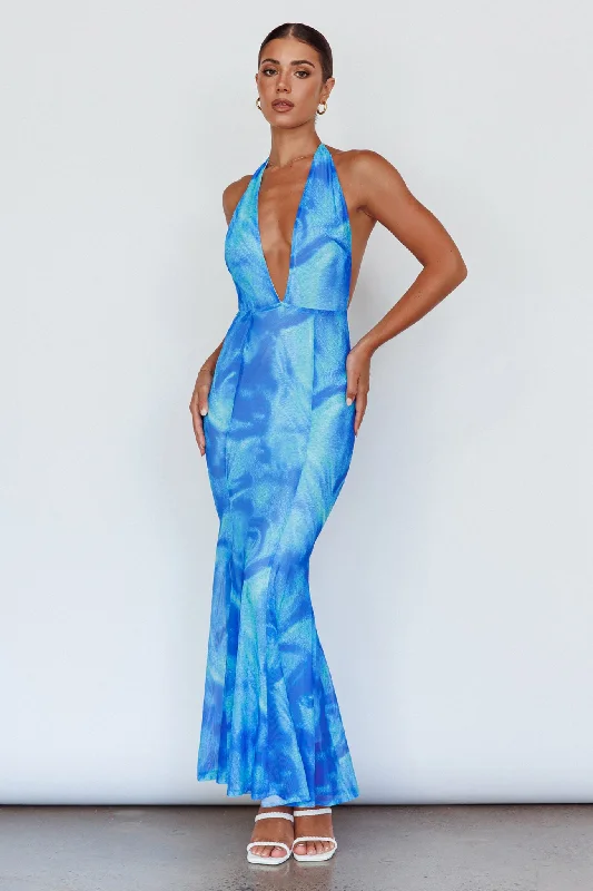 Mayah Halterneck Maxi Dress Printed Blue