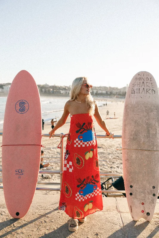 Mellonie Strapless Maxi Dress - Rust Papaya