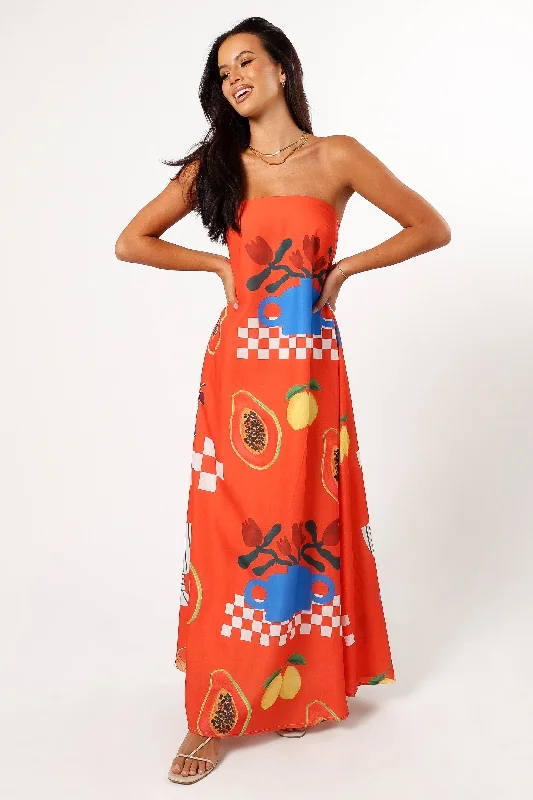 Mellonie Strapless Maxi Dress - Rust Papaya