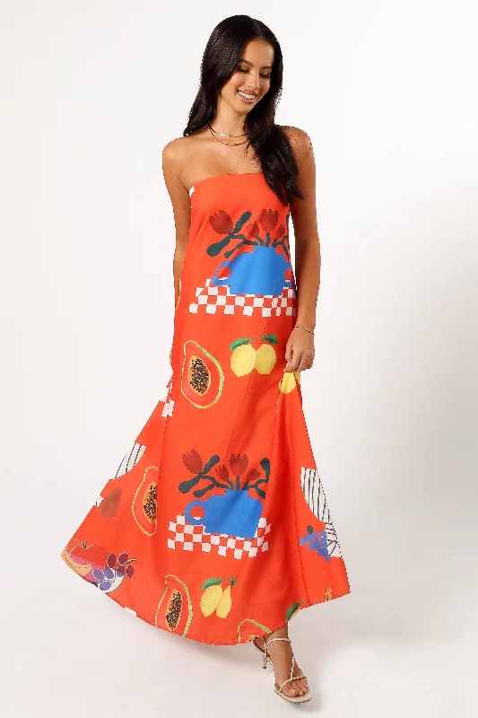 Mellonie Strapless Maxi Dress - Rust Papaya