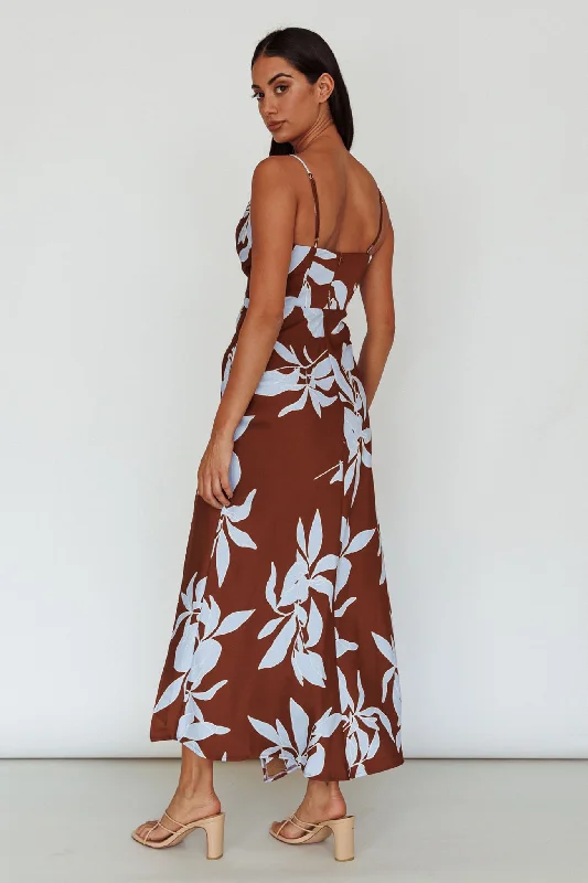 Morea Cowl Neck Maxi Dress Floral Brown