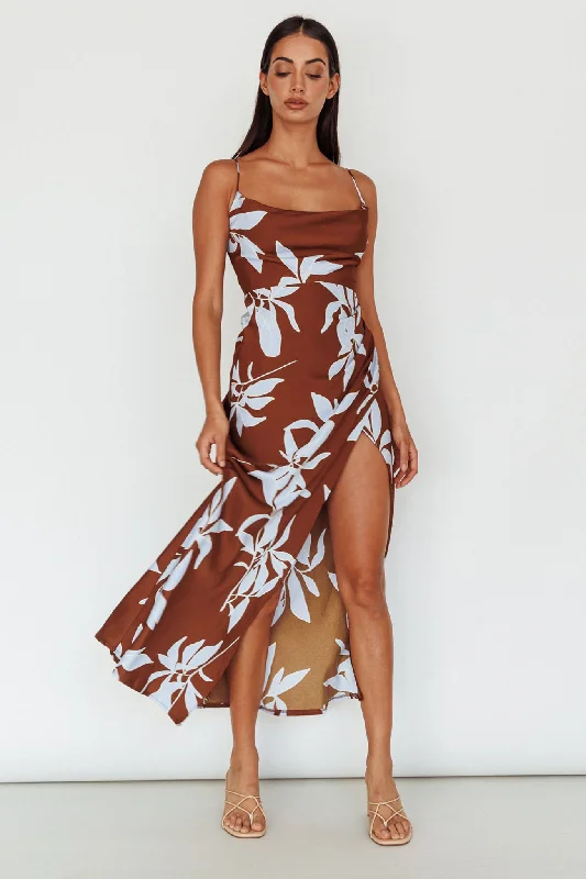 Morea Cowl Neck Maxi Dress Floral Brown