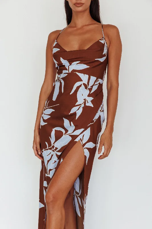 Morea Cowl Neck Maxi Dress Floral Brown