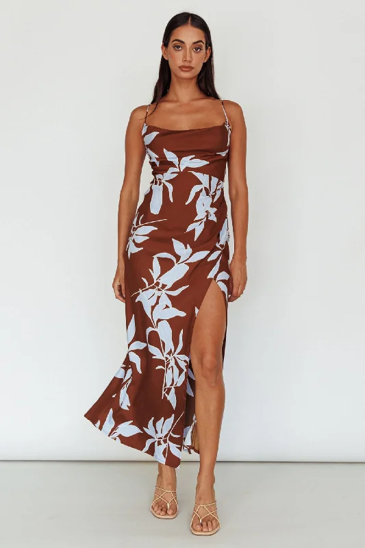 Morea Cowl Neck Maxi Dress Floral Brown