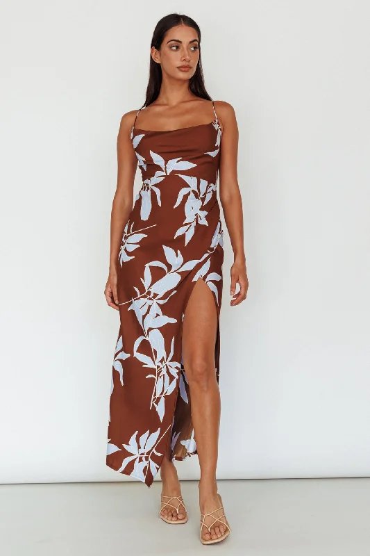 Morea Cowl Neck Maxi Dress Floral Brown