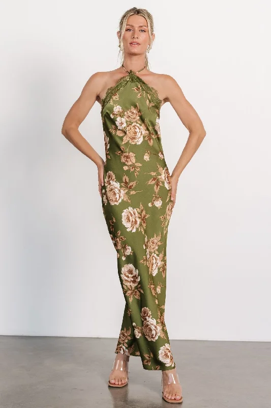 Myla Halter Maxi Dress | Olive Floral