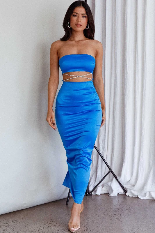 Nohemi Strapless Diamante Maxi Dress Blue