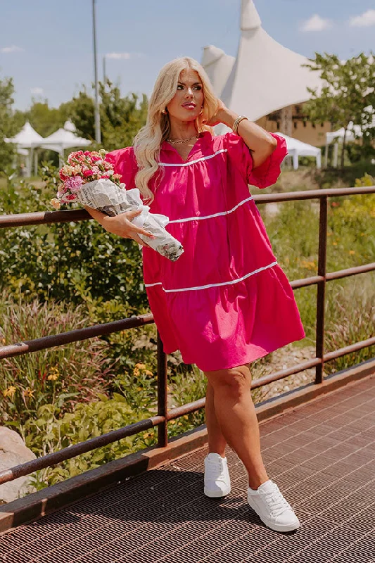 Porch Swing Sippin' Mini Dress in Hot Pink Curves