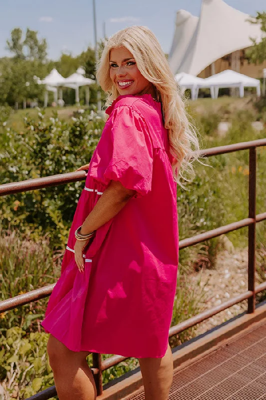 Porch Swing Sippin' Mini Dress in Hot Pink Curves